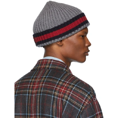 Shop Gucci Grey Wool Web Beanie In 1100 Antrac