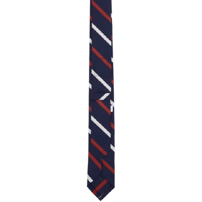 Shop Thom Browne Navy Banker Stripe Classic Necktie