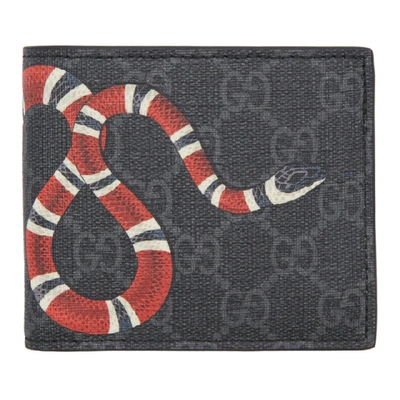 Shop Gucci Black Gg Supreme Snake Wallet In 1058 Grey