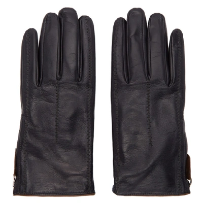 Shop Giorgio Armani Black Leather Gloves