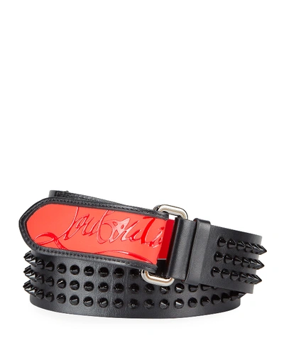 Shop Christian Louboutin Men's Loubi Signature Tonal Spike Leather Belt In Black