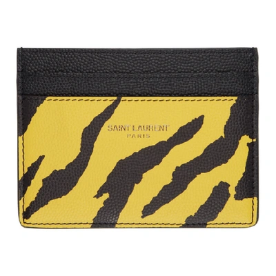 Shop Saint Laurent Black And Yellow Zebra Card Holder In 7268 Gialon