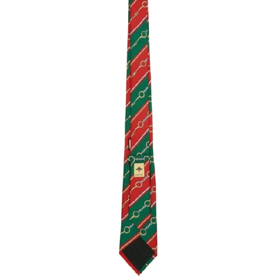 GUCCI 绿色 AND 红色丝绸链条印花领带