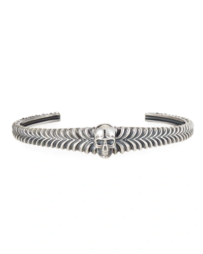 Shop Emanuele Bicocchi Men's Engraved Skull Cuff Bracelet In Silver