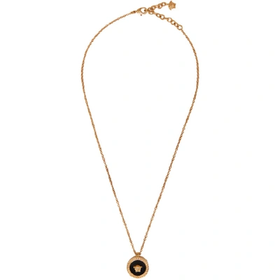 Shop Versace Gold And Black Resin Medusa Necklace In K41t Gldblk