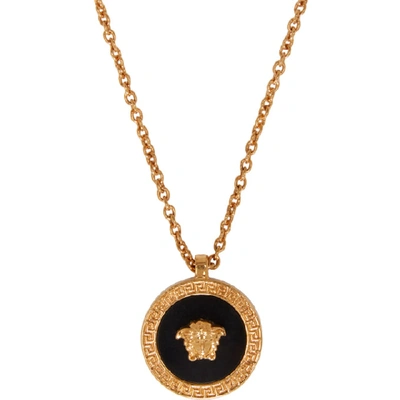 Shop Versace Gold And Black Resin Medusa Necklace In K41t Gldblk