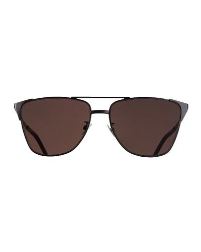 Shop Saint Laurent Men's Metal Sl 280 Rectangle Sunglasses In Black