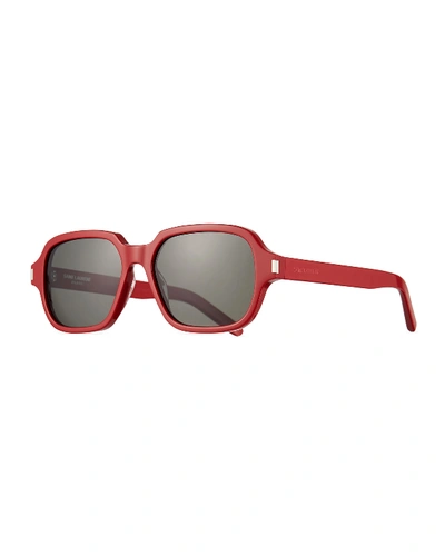 Shop Saint Laurent Men's Sl 292 Rectangle Acetate Sunglasses In Red