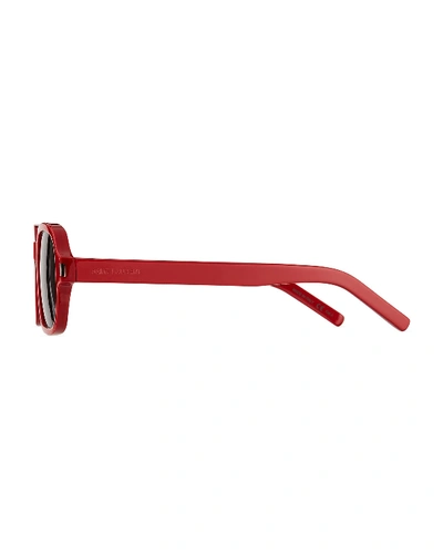 Shop Saint Laurent Men's Sl 292 Rectangle Acetate Sunglasses In Red