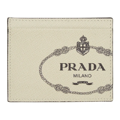 PRADA 灰白色徽标印花十字纹理皮革卡包