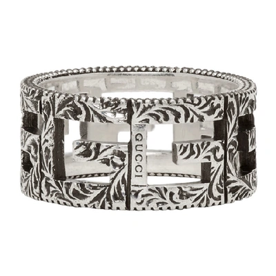 Shop Gucci Silver Square G Ring In 0811agedsil