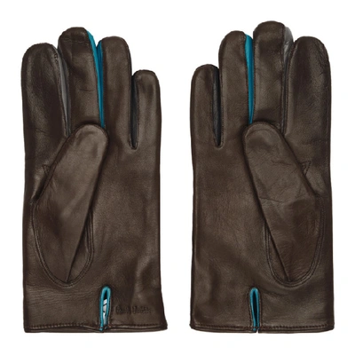 Shop Paul Smith Brown Leather Concertina Gloves In 66 Brown