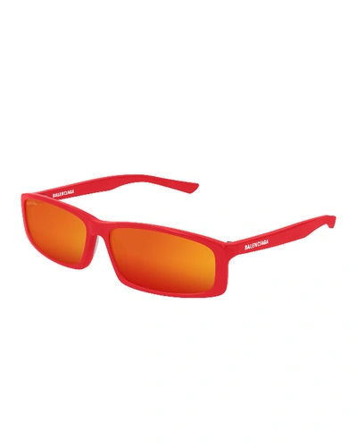 Shop Balenciaga Men's 90s Inspired Rectangular Sunglasses In Red