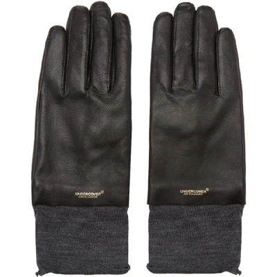 Shop Undercover Black Leather And Wool Uc Gloves