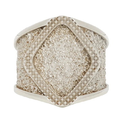 Shop Bottega Veneta Silver Textured Ring In 8117-silver