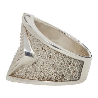 Shop Bottega Veneta Silver Textured Ring In 8117-silver
