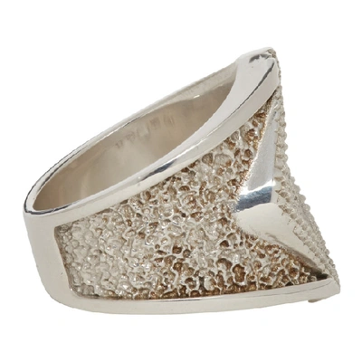 Shop Bottega Veneta Silver Textured Ring In 8117-silver