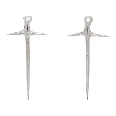 Shop Pearls Before Swine Silver Small Thorn Cross Earrings In .925 Silver