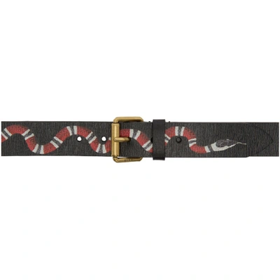 Gucci Men's Gg Supreme Snake-print Belt In Black Multi/black