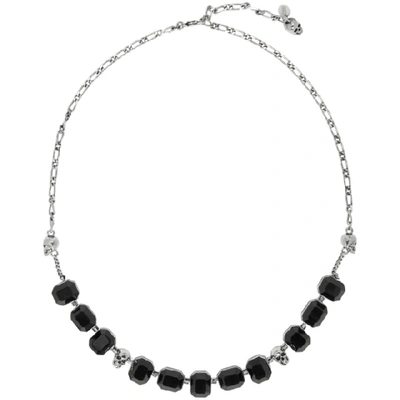 Shop Alexander Mcqueen Silver And Black Short Stone Necklace In 1497 O446ru