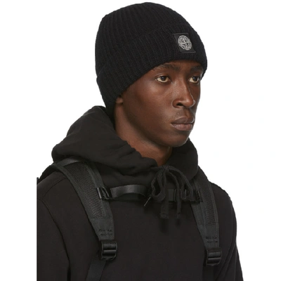 Shop Stone Island Black Wool Beanie In V0029 Black