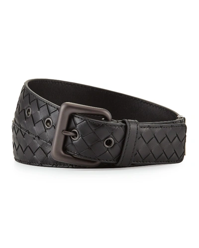 Shop Bottega Veneta Men's Intrecciato Leather Belt In Espresso