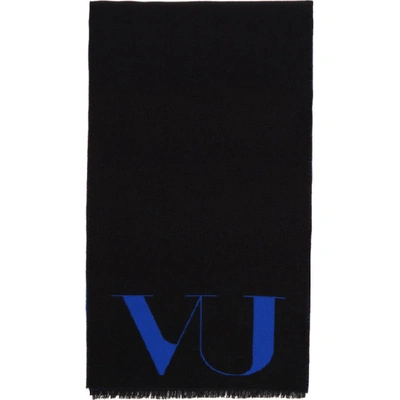 Shop Valentino Black & Blue  Garavani Undercover Edition Wool Ufo Scarf