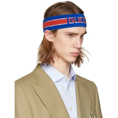 Shop Gucci Blue Headband And Wristband Set In 4374 Blue