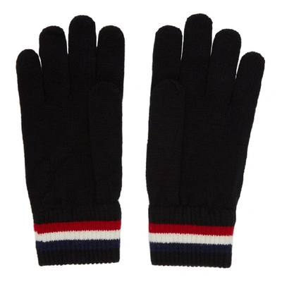 Shop Moncler Black Wool Stripe Gloves