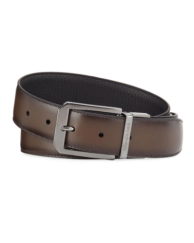Shop Ermenegildo Zegna Men's Reversible Calf Leather Belt In Brown