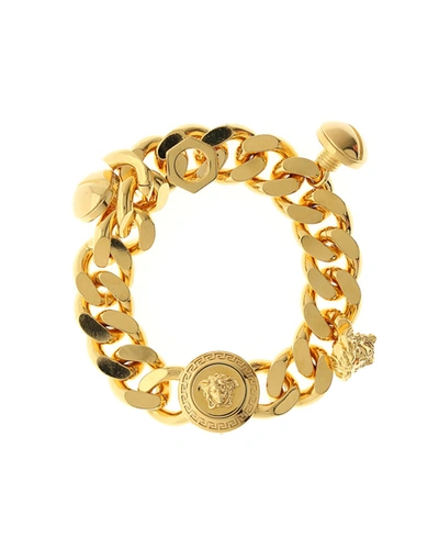 Shop Versace Men's Medusa Blackened Chain Charm Bracelet In Gold