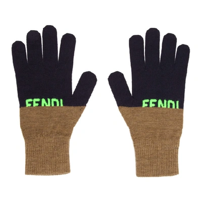 Shop Fendi Navy Logo Gloves