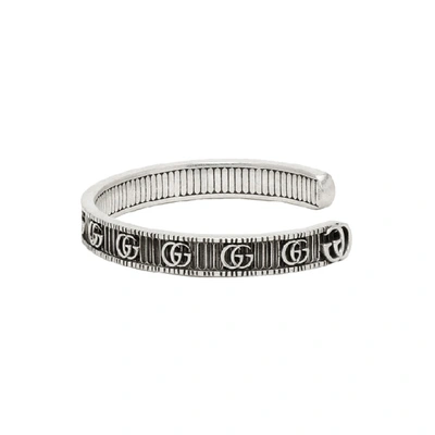 Shop Gucci Silver Gg Cuff Bracelet In 0811agedsil