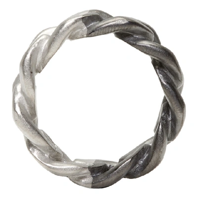 Shop Maison Margiela Silver And Black Chain-link Ring In 963 Slvr Bl