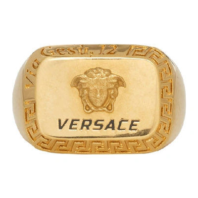 Shop Versace Gold Square Medusa Ring In K41t Gold