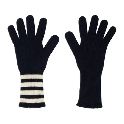 Shop Thom Browne Navy 4-bar Rib Gloves In 415 Navy