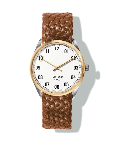 Shop Tom Ford N.002 38mm Round Leather Watch In White/brown