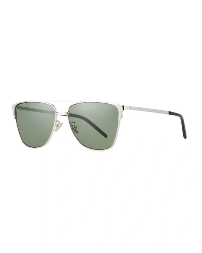 Shop Saint Laurent Men's Sl 280 Double-bridge Sunglasses, Silver