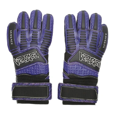 Shop Versace Purple Logo Gloves In I1112 Viola