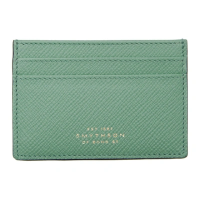 Shop Smythson Blue Panama Card Holder In Seagreen