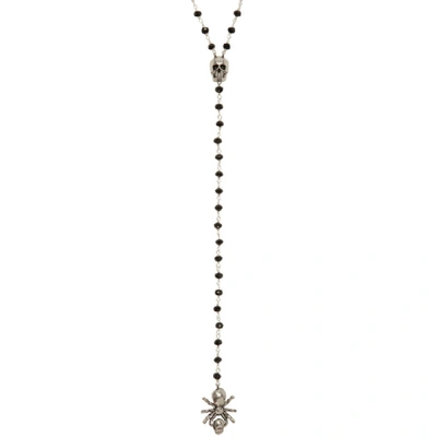 Shop Alexander Mcqueen Silver And Black Spider Beaded Rosary Necklace In 1497 0446jt