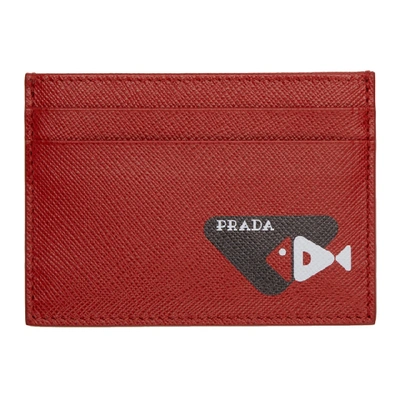Shop Prada Red Saffiano Fish Card Holder