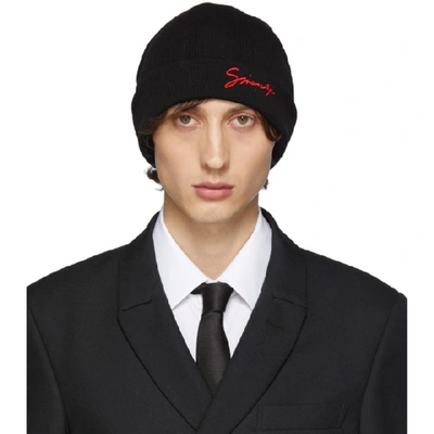 Shop Givenchy Black Wool Beanie In 009-blkred