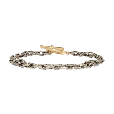 Shop Pearls Before Swine Silver And Gold Old Textured Mini Link Bracelet In 14kyg.925sv