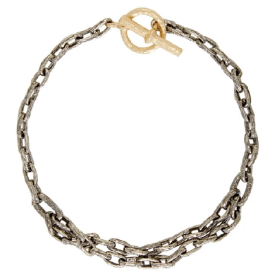 Shop Pearls Before Swine Silver And Gold Old Textured Mini Link Bracelet In 14kyg.925sv