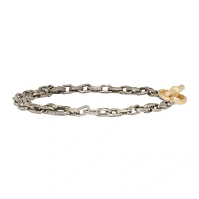 Shop Pearls Before Swine Silver And Gold Old Textured Mini Link Bracelet In 14kyg.925sv