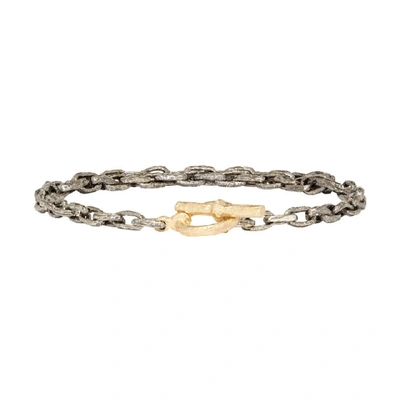 Shop Pearls Before Swine Silver And Gold Old Textured Mini Link Bracelet In 14kyg.925sv