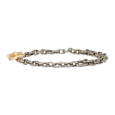 Shop Pearls Before Swine Silver And Gold Old Textured Mini Link Bracelet In 14kyg.925sv