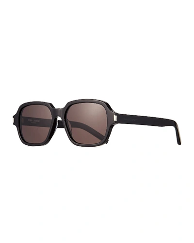 Shop Saint Laurent Men's Sl 292 Rectangle Acetate Sunglasses In Black