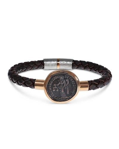 Shop Jorge Adeler Men's Ancient Moneta Coin Braided Leather Bracelet In Rose Gold